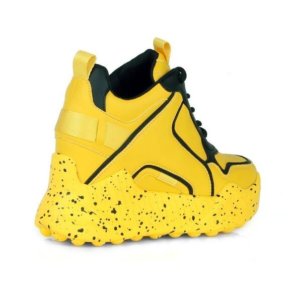 Anthony Wang Goth Combat Yellow Hidden Wedge Platform Women's Sneakers - Picture 3 of 3